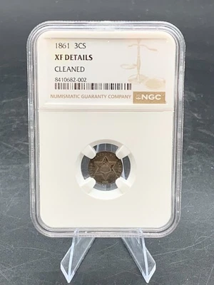 1861 Three Cent Silver Piece 3CS NGC XF DETAILS - CLEANED (C8) - Image 1 of 4
