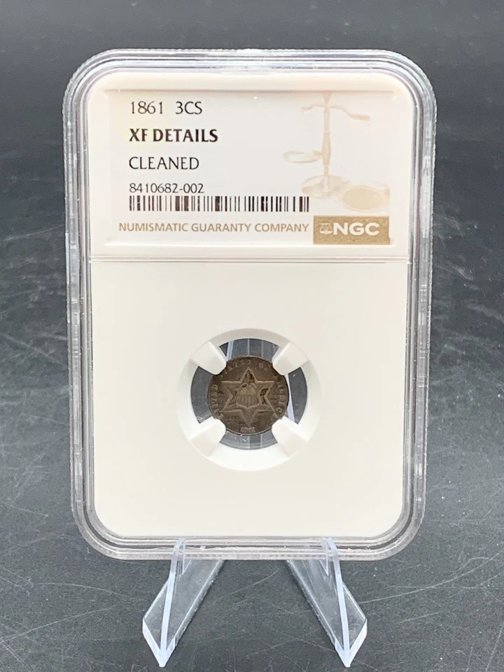 1861 Three Cent Silver Piece 3CS NGC XF DETAILS - CLEANED (C8) - Image 1 of 4