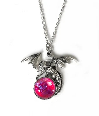 Collar de ópalo mexicano aliento de dragón - Colgante de dragón - Joyería de fantasía gótica Foto 1 de 4