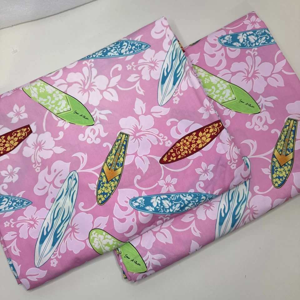Dean Miller Ropa de cama de surf Paneles de ventana Cortinas Rosa Hawaiano Floral Tablas de surf Foto 1 de 4