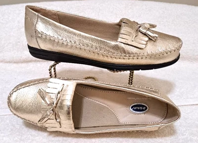Zapatos mocasines de cuero dorado Dr. Scholl's para mujer talla 8W E23-29 Foto 1 de 4