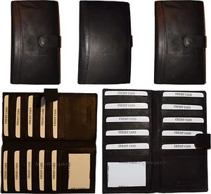 lote de 5 fundas de cuero para chequera billetera de identificación de tarjeta de crédito negra 19 tarjetas nuevas - Imagen 1 de 12