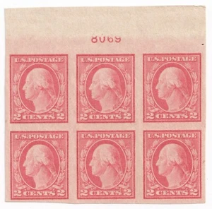 1916-17 US SC 482 Wash. Imperf Top Plate Block of 6 8069 Imprint IX MNH OG VF/XF - Picture 1 of 2