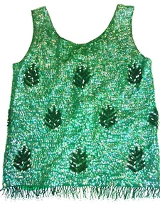 Vtg Regalia Imports Green Size M Medium Beaded Sequin Top Sleeveles Green Womens - Picture 1 of 3