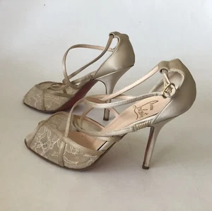 Auth Christian Louboutin Beige Slingback Sandals Sz 36 - Picture 1 of 23
