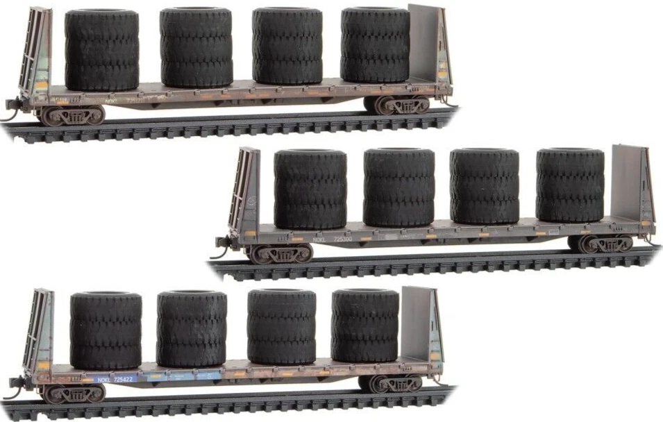 Micro Trains ~ N Scale ~ Bulkhead Flatcar With Tire Load ~ Northwestern Oklahoma - Image 1 of 1