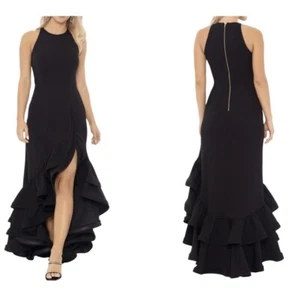 NEW Betsy & Adam Dress Gown Scuba Crepe Ruffle Slit Formal Sleeveless Arielle 12 - Picture 1 of 6