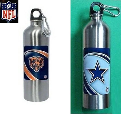 Water Bottle NEW Official NFL Stainless Steel Logo 25 oz Screw top  CHOOSE TEAM Cover