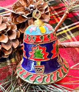 DE COLECCIÓN 2" Latón Cloisonné Rojo y Azul Esmalte Navidad Campana Adorno Árbol/Estrella Diseños - Imagen 1 de 5