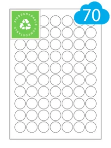25mm Round Biodegradable Labels - 70 Compostable Printer Stickers Per A4 Sheet - Picture 1 of 1
