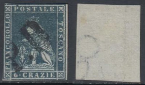 ITALY - TOSCANA 1851 - n. 7f - 6 crazie grigio scuro su grigio cat 600$ - Picture 1 of 1