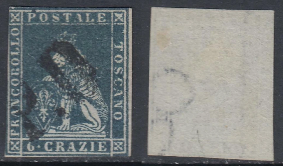 ITALY - TOSCANA 1851 - n. 7f - 6 crazie grigio scuro su grigio cat 600$ - Image 1 of 1