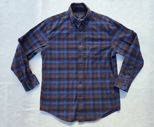 Pendleton Mason Flannel Shirt Mens Medium Blue Brown Plaid Cotton Long Sleeve - Picture 1 of 8