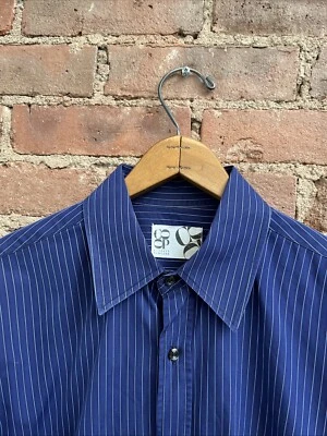 Camisa Barney’s NY Para Hombre, Talla Mediana, Jacquard Rayas Azules 100% Algodón Italia Foto 1 de 4