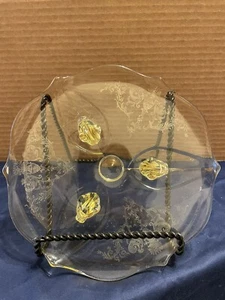 Vintage Elegant Yellow Footed Depression Glass Etched Design 8” Sandwich Tray E5 - Picture 1 of 6