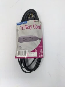 LOT of 10: Woods 2611 8ft 3-Outlet Indoor Extension Cords, Black, 16AWG - NWT - Picture 1 of 4