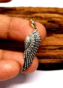 Wing Charm Pendant Pave Diamond 925 Silver Diamond Charm Pendant For Christmas. - Picture 1 of 10