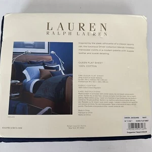 Vintage Ralph Lauren DRIVER JACQUARD Paisley marineblau Queen flaches Laken neu - Bild 1 von 6