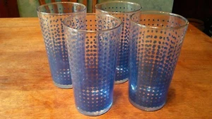 Vtg 1960s Mid Century Mod 4 pc Glassware Set. Blue Droplet Design. - Picture 1 of 3