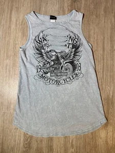 Camiseta sin mangas Harley Davidson Eagle gris para mujer talla pequeña andrajosa en la parte delantera hecha en EE. UU. - Imagen 1 de 5
