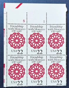 Bloque de placas Scott # 2349 DE 6, UL - Amistad con Marruecos - MNH - Edición 1987 - Imagen 1 de 1