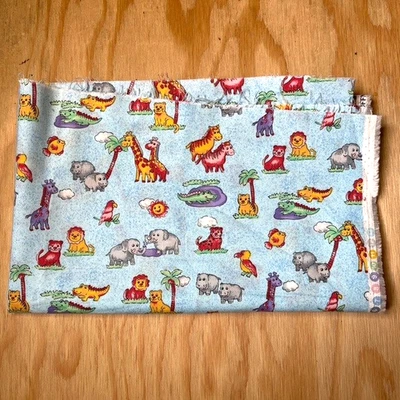 🦁 FABRIC Hoffman International TWO BY TWO 100 Cotton 28x44 Animal Noahs Ark Zoo - Image 1 of 3