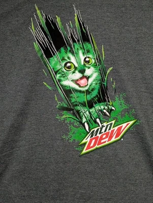Camiseta para hombre Mountain Dew gris gatito gato rasgando 2XL #3788 NUEVA CON ETIQUETAS Foto 1 de 4