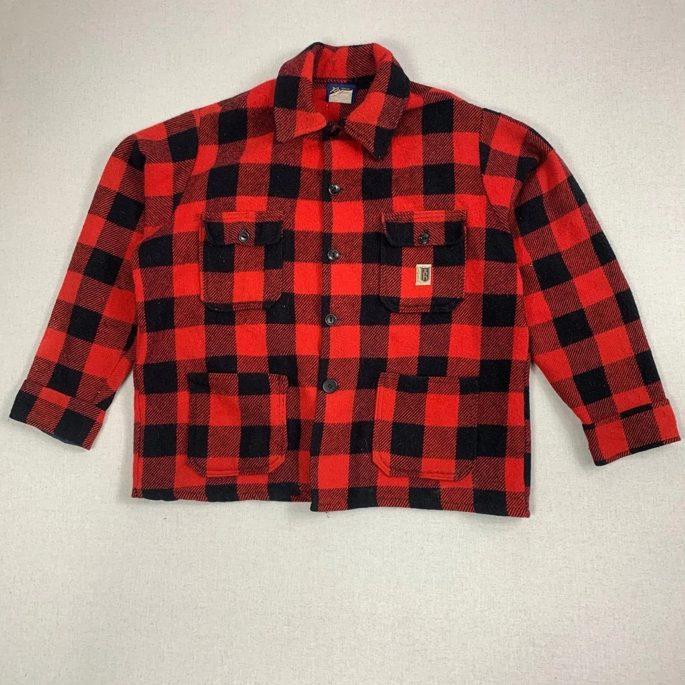 Buffalo Plaid Button Down Wool Jacket Over Shirt Regent Chemise Canada - S - 70s - Image 1 of 4