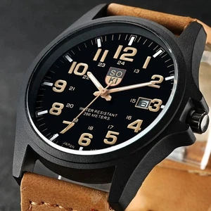 Relojes de pulsera de vestir informales del ejército analógicos de cuarzo con fecha de cuero para hombre Reino Unido - Imagen 1 de 17