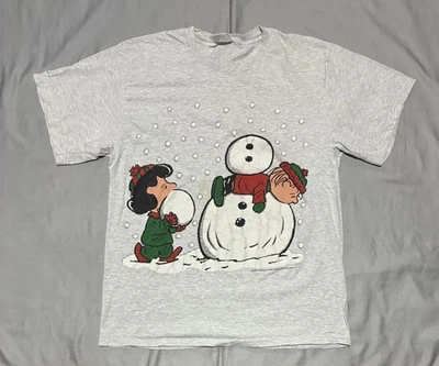 Vintage Peanuts Shirt Mens Large Snoopy Lucy Linus Snowman Christmas 90s Tee - Image 1 of 4