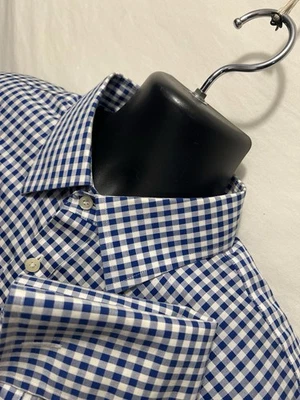 Charles Tyrwhitt Non-iron Regular Dress shirt 18/37 French Cuffed Blue Plaid B3 - Image 1 of 4