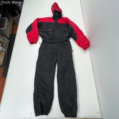 复古 90 年代 Columbia 男式红色黑色连帽腰带连体雪地套装 L 码 — 第 1/4 张图片