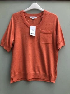 Ladies Next Summer Jumper Size XS Orange Half Sleeve Soft Fine Knit RRP £22 New - Picture 1 of 10