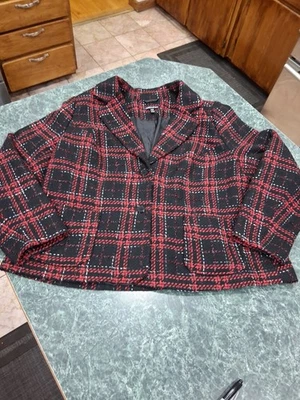 Moda Bug Rojo Negro Metálico Cuadros Tweed Crop Blazer Chaqueta Academia Talla 22W  Foto 1 de 4
