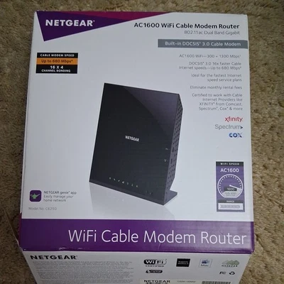 Netgear AC1600 Wifi Cable Modem Router C6250 Black Dual Band. Open Box - Image 1 of 4