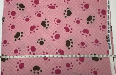 NEW Fleece fabric by the yard - Debbie Mumm Design - Paw Prints /Pink Background - Image 1 of 2