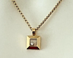 Chopard Happy Floating Diamond Square Pendant Necklace 18k Yellow Gold 16.5" Box - Picture 1 of 15