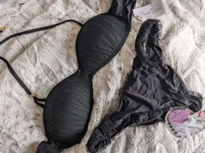 NUEVO BEACH BUNNY NEGRO ES PURA SUERTE BRILLANTE JUEGO DE 2 PIEZAS TODOS LOS TAMAÑOS Foto 1 de 4