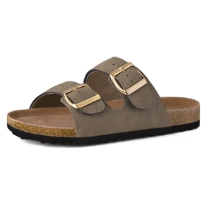 Woodstock Women's Leslie Bert Double Strap Leather Slide Sandal Slip Brown Tan - Picture 1 of 12