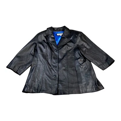Wilsons Maxima Jacket Womens 2X Black Leather Blazer 3/4 Sleeve Plus Size VTG - Image 1 of 4
