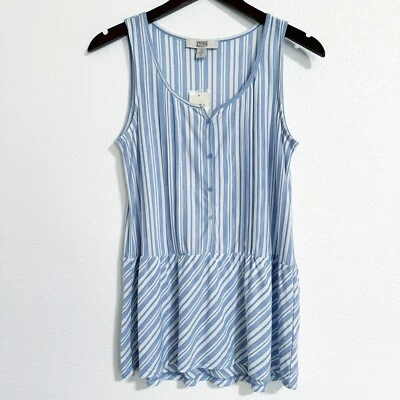 NEW Vintage America Iris Striped Peplum Hem Tank Blue White Size S Coastal - Image 1 of 4