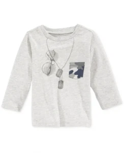 First Impressions Baby Boys' 3-6 Months Long-Sleeve Dogtag Graphic-Print T-Shirt - Picture 1 of 4