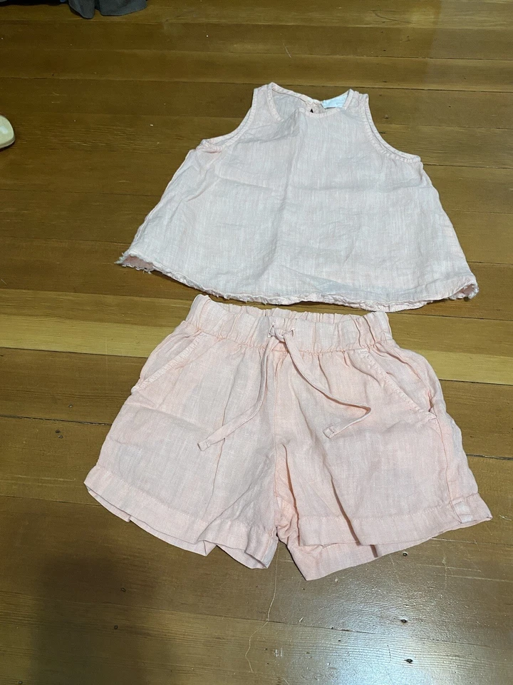 Conjunto corto de lino rosa para niñas Bella Dahl 4/5 sin mangas Foto 1 de 4