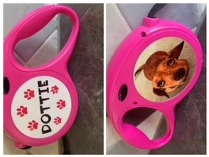 retractable dog lead. 5m - Personalised with photo and name Black or pink - Picture 1 of 7