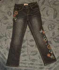 Squeeze Girls Long Jeans With Flower Stitching - Girls - Size 10 - Picture 1 of 7