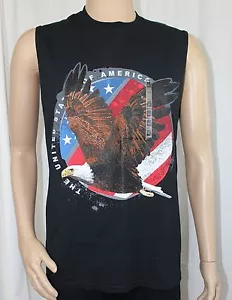 Camisa muscular negra mediana sin mangas Flying Eagle EE. UU. Fondo de bandera - Imagen 1 de 6