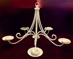 Candle Chandelier 5 Lite Home or Garden Decorative White Metal Vintage - Picture 1 of 8