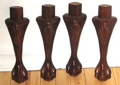 VTG Ball and Claw  Carved Wood Table Legs 16 1/4" Salvaged Reclaimed - Image 1 of 3