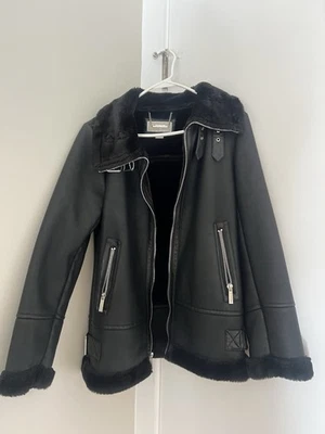 Michael Kors Faux Fur Leather Biker Jacket Black Women's Size Small - Image 1 of 4