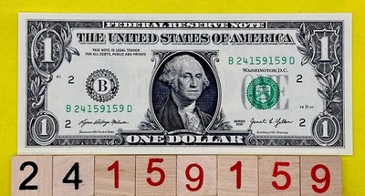 UNC Trailing Triple Repeater xx159159  Fancy Serial Number One Dollar Bill 2021 - Image 1 of 4